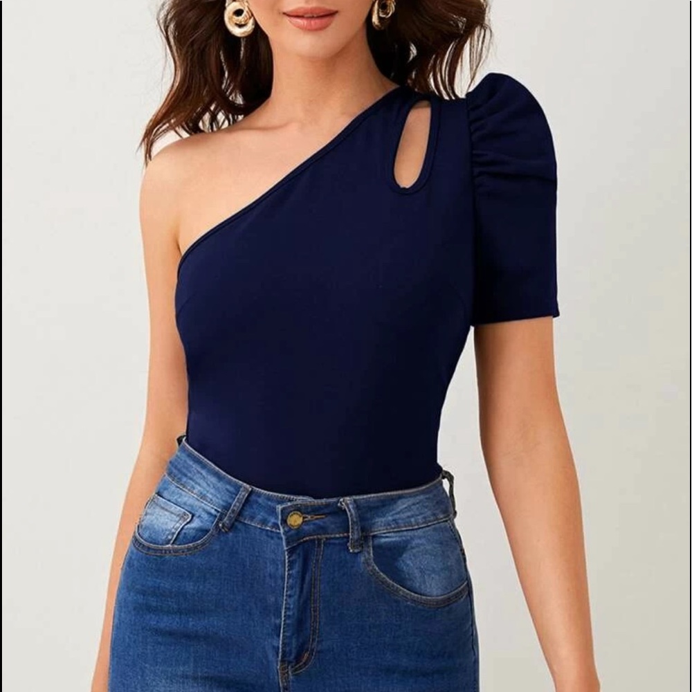 SHEIN One Shoulder Dark Blue Crop Top